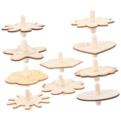 FUNNETOYU 10 Stück Teiliges DIY Holz Gyro für Verschiedene Formen Unbemalt zum Bemalen Kreatives Bastelzubehör Lustiges Rotierendes Holzspielzeug Pädagogisch Fördernd Geschenkidee von FUNNETOYU