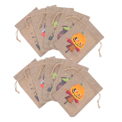 FUNNETOYU 10 Stück Teiliges Halloween Kordelzug Süßigkeitstaschen aus Baumwolle und Leinen Wiederverwendbare Kleine Partybeutel mit Halloween Motiven Treat Bags für Trick Treat und von FUNNETOYU