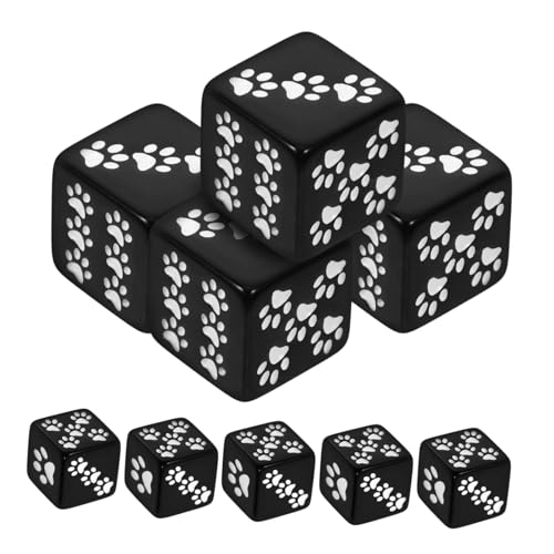 FUNNETOYU 10 Stück Teiliges Kleine Schwarze Spielwürfel aus Robustem Harz mit Sechsseitigem Cartoon Bärentatzen Muster Praktische und Unterhaltsame Würfel für Brettspiele und Lernzwecke von FUNNETOYU