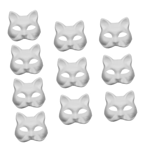 FUNNETOYU 10 Stück Teiliges Umweltfreundliche DIY Papiermasken zum Bemalen Masquerade Props für Cosplay Party und Maskenball Unbemalte Weiße Katzen Gesichtsmasken aus Hochwertigem von FUNNETOYU