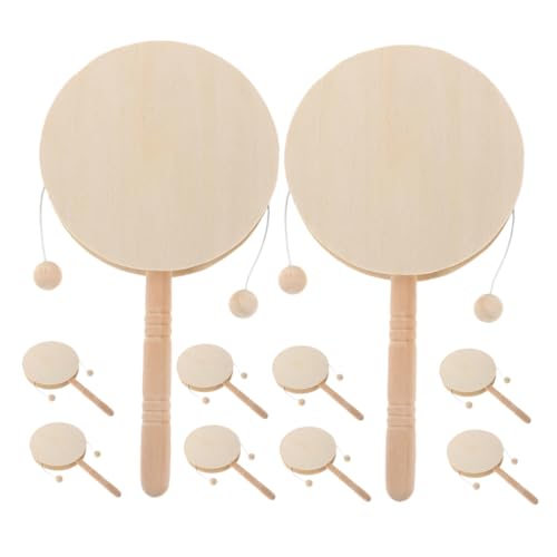 FUNNETOYU 10 Stück Unlackierte Handtrommel Rund Leichtes DIY Holz Rasselspielzeug Percussion Instrument Für Kreatives Basteln Vorschule von FUNNETOYU