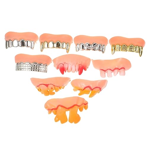 FUNNETOYU 10 Teiliges Fake Teeth aus Sicherem Wiederverwendbar Lustige und Gruselige Zähne für Halloween Karneval Cosplay und Kostümpartys Unisex Einfache Anwendung von FUNNETOYU