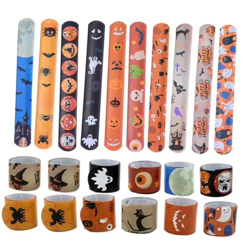 FUNNETOYU 100 Stück Halloween Slap Armbänder Silikonarmband Weiche Kanten Leicht Party Mitgebsel Wristband für Halloween Deko Zubehör von FUNNETOYU