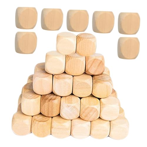 FUNNETOYU 100 Stück Holzwürfel Blanko Würfel mit Abgerundeten Ecken Sechsseitige Natur holzklötze für Brettspiele DIY Basteln Bemalen Beschriften und Vielseitige Spielzubehör von FUNNETOYU