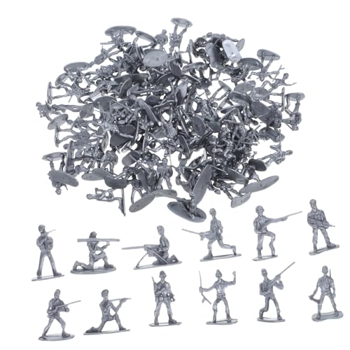 FUNNETOYU 100 Stück Mini Soldaten Figuren Kunststoff Militärmodell Silberfarbene Miniatur Soldat Spielfiguren für Sandtisch Deko Robuste Outdoor Figuren von FUNNETOYU