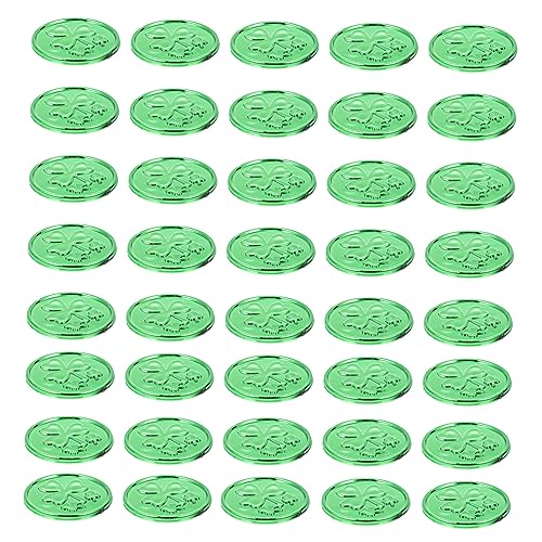 FUNNETOYU 100 Stück Requisiten für Kleemünzen glücksmünze Plastikmünzen Kleeblattmünzen für die Party Partymünzen Party-Klee- Münzspielzeug Partyspielzubehör Kleeblatt- PVC Green von FUNNETOYU