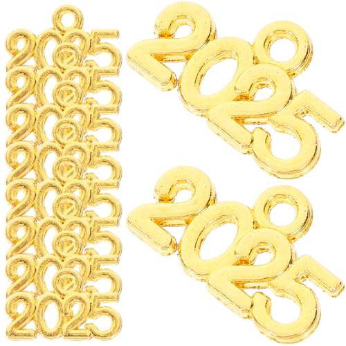 FUNNETOYU 100 Stück Schlüsselanhänger-schmuck Goldener Charme Halsketten Charme Des Jahres 2025 Goldene Ringe Neuer Schlüsselanhänger Mit Anhänger Zum Jahr 2025 Grad Türkis Zinklegierung von FUNNETOYU