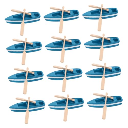 FUNNETOYU 12 Sätze Miniatur Ruderboot aus Holz mit Ruderpaaren Stabile Mini-Boote in Blau für DIY Bastelprojekte Feengarten Bonsai und Nautische Heimdekoration von FUNNETOYU
