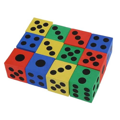 FUNNETOYU 12 Stück Teiliges Bunter Schaumstoffwürfel mit Zahlenpunkten Leichte Tragbare Würfelspielzeuge für Partyspiel und Lernspielzeug für Zuhause Garten und Zufällige Farbe von FUNNETOYU