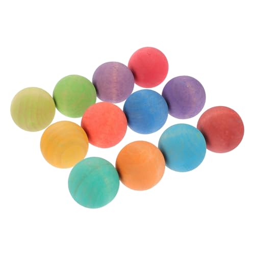 FUNNETOYU 12 Stück Teiliges Holzspielzeug Bunte Holzkugeln Mattierte Oberfläche Natürlicher Holzball Lernspielzeug Farbensortierung Logisches von FUNNETOYU