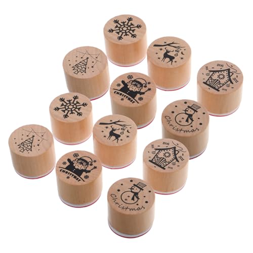FUNNETOYU 12 Stück Teiliges Holzstempel Set mit Runden Motiven Weihnachten DIY Siegelstempel für Scrapbooking Kartenherstellung Weihnachtsdeko und Bastelprojekte von FUNNETOYU