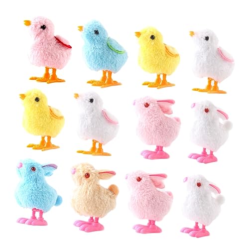 FUNNETOYU 12 Stücke Küken Aufziehspielzeug Babypuppe Hase Kinderspielzeug Kaninchen Aufziehpuppen Uhrwerk Küken von FUNNETOYU