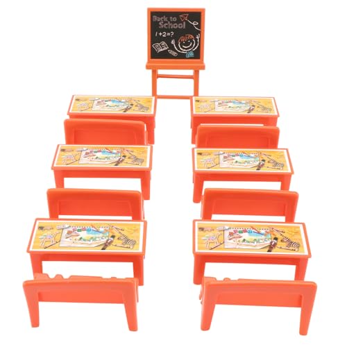 FUNNETOYU 13 Stück Teiliges Miniatur Klassenzimmer Gelbem Tisch Stühlen und Schwarzer Kreidetafel Detailreiches Puppenhaus Möbel Modell für Mini Szene Dekoration und Sammler von FUNNETOYU