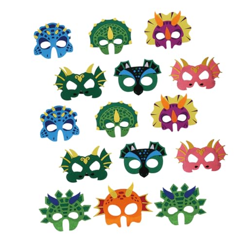 FUNNETOYU 15 Stück Teiliges Dinosaurier Masken aus Filz für Vielseitige Kostüm Masken mit Tyrannosaurus Stegosaurus Pterodaktylus Triceratops und Einhorn Designs für Dino Partys Halloween von FUNNETOYU