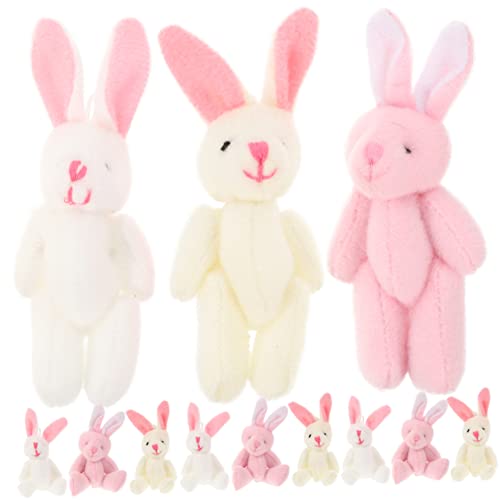 FUNNETOYU 15 Stück Teiliges Kleine Plüschhasen Anhänger Weiche Bewegliche Kuscheltier Deko in Rosa Weiß und Leichte Schlüsselanhänger für Taschen Rucksäcke und Party Dekoration von FUNNETOYU