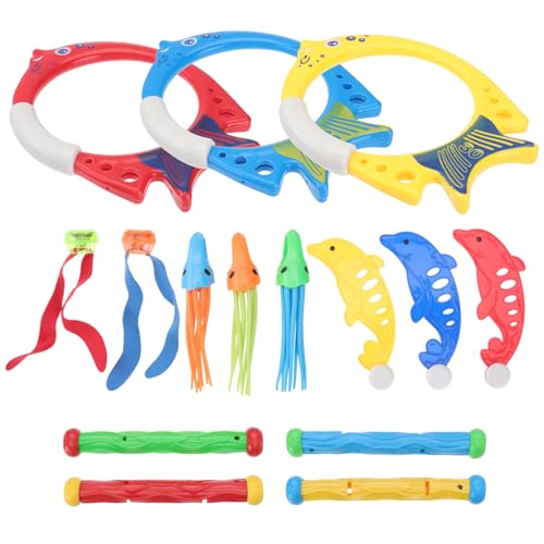 FUNNETOYU 17 Stück Teiliges Unterwasser Tauchspielzeug für Bunte Tauchspielzeuge für Pool Perfektes Wasserspielzeug für Sommerabenteuer im Freien Fördert Schwimmen und Zufällige Farbe von FUNNETOYU