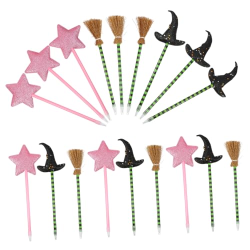 FUNNETOYU 18 . Teiliges Gestreifte Kugelschreiber mit Hexenhut Besen Sternmotiv Bunte Festliche Stifte für Halloween und Valentinstagspartys Partygeschenke und Büromaterial von FUNNETOYU