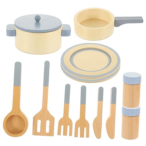 FUNNETOYU 1Satz Holzspielzeug Kinderküche Kochgeschirr Spielset für Rollenspiele Teiliges Set aus Langlebigem Holz Sicher für Drinnen und Draußen Fördert von FUNNETOYU