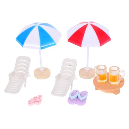 FUNNETOYU 1Satz Miniatur Stranddekoration für Puppenhäuser Teiliges Ozeandekor mit Liegestuhl und wasserdichte und Robuste Harz und Kunststoffmaterialien für DIY Feengarten von FUNNETOYU