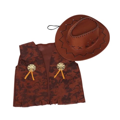 FUNNETOYU 2 Pcs Kinder Cowboy Kostüm Western Cowboy Cowgirl Kostüm Set Mit Hut Und Weste Für Kleinkind Halloween Dress Up Birthday Party Cosplay M FUNNETOYU 2 Pcs Kinder Cowboy Kostüm Western Cowboy Cowgirl Kostüm Set Mit Hut Und Weste Für Kleinkind Halloween Dress Up Birthday Party Cosplay M von FUNNETOYU