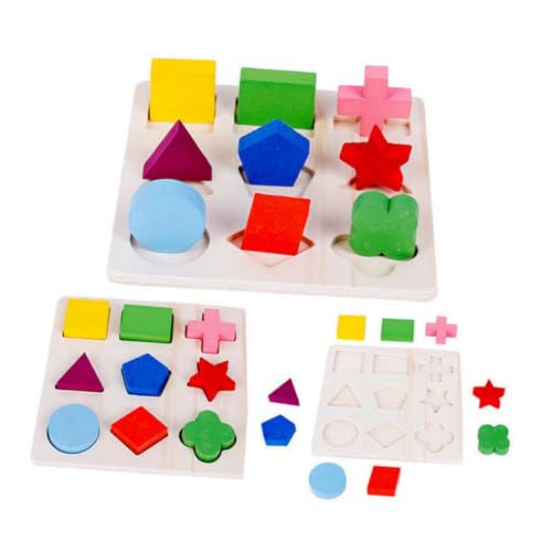 FUNNETOYU 2 STÜCK Teiliges Holzpuzzle Geometrische Formen Lernspielzeug für Frühe Formenerkennung Farbige Steckplatten von Beobachtung und Geduld unter Aufsicht von FUNNETOYU