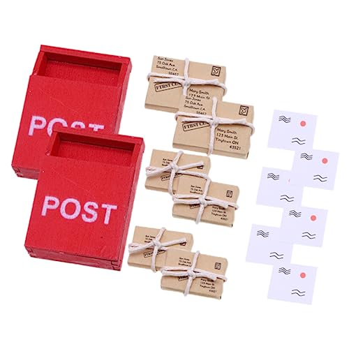 FUNNETOYU 2 Sätze Miniatur Briefkasten Set mit Paketen Puppenhaus Dekoration Realistische Figuren für Kreatives Spiel Sicher und Langlebig für Fördert die Fantasie und Geschicklichkeit von FUNNETOYU