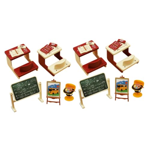 FUNNETOYU 2 Sätze Miniatur Klassenzimmer Modell Set Teiliges Set mit Realistischem Tafelmodell Schreibtisch und Stühlen für Puppenhaus Dekoration und DIY Projekte von FUNNETOYU