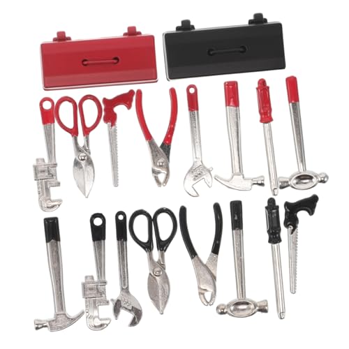 FUNNETOYU 2 Sätze Miniature Eisenwerkzeug Set mit Box Realistisches Puppenhaus Reparatur Kit mit Hammer Schraubenzieher Zange Schraubenschlüssel Miniatur Werkzeuge für Puppenhaus Dekoration von FUNNETOYU
