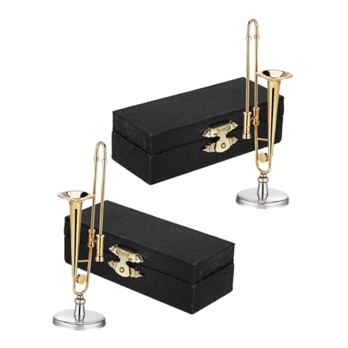 FUNNETOYU 2 Sätze Miniaturposaune Metallmodell mit Schwarzer Geschenkbox und Ständer Detailgetreues Mini Musikinstrument für Musiklehrer Sammler Puppenhausdekoration Teiliges FUNNETOYU 2 Sätze Miniaturposaune Metallmodell mit Schwarzer Geschenkbox und Ständer Detailgetreues Mini Musikinstrument für Musiklehrer Sammler Puppenhausdekoration Teiliges von FUNNETOYU