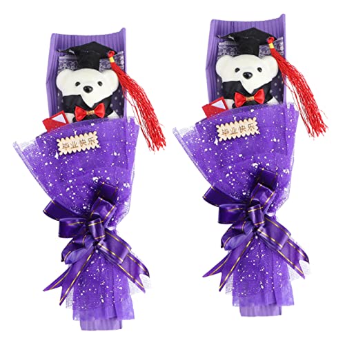 FUNNETOYU 2 Stück Graduierungsstrauß abschlussgeschenk Abschlussfeier Dekoration groovig Strauß für Bären-Abschlussstrauß Stolz Puppe Ornament Blumenstrauß Figur Puppenstrauß Plastik Violett von FUNNETOYU