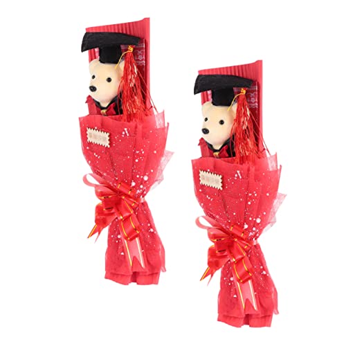 FUNNETOYU 2 Stück Graduierungsstrauß abschlussgeschenk beartic Plush Hochzeitsdekor Junggesellinnenabschied liefert Party Bärenstrauß Graduierung bär Puppe blumenstrauß Schaum rot von FUNNETOYU