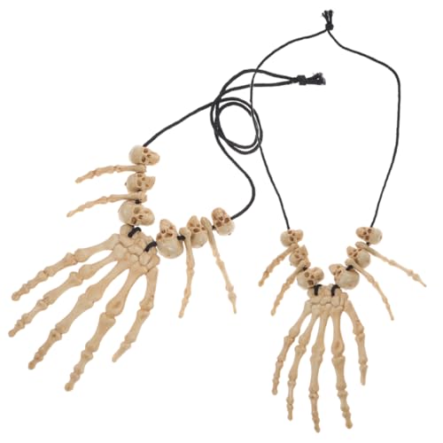 FUNNETOYU 2 Stück Halloween Halskette mit Verstellbarer Kette Resin Schädel und Handknochen Anhänger Detailreiche Gothic Schmuck für Kostümparty Cosplay und Mottoparty von FUNNETOYU