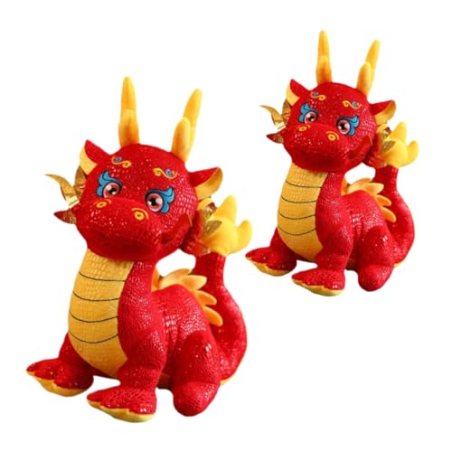 FUNNETOYU 2 Stück Jahr Der Drachen-Maskottchen-Puppe Puppenaugen Stofftier Kuscheltier Drache Ausgestopfter Drache Für Drachenpuppe Drache Stoffpuppe Plüsch von FUNNETOYU