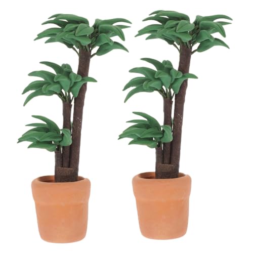 FUNNETOYU 2 Stück Maßstab Brasilholz Topfpflanzen für Puppenhaus Dekoration Kreative Gartenlandschaft Langlebiges Resin Design von FUNNETOYU