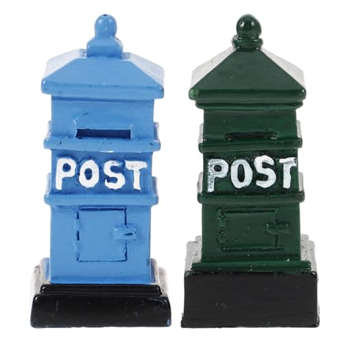 FUNNETOYU 2 Stück Miniatur Briefkasten Resin Mini Post Box Puppenhaus Dekoration Vintage Stil Blau Grün für Sandtisch Landschaftsmodell von FUNNETOYU