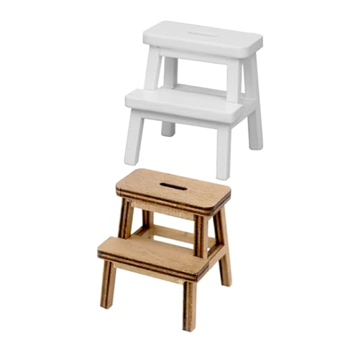 FUNNETOYU 2 Stück Miniatur Holz Hocker Puppenhaus Möbel Leichter Sicherer Fußschemel für Kreative Dekoration für Miniaturszenen und DIY Projekte von FUNNETOYU