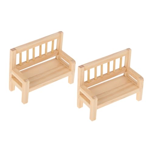 FUNNETOYU 2 Stück Miniatur Holzbank Modell Detailreiche Puppenhaus Möbel Deko Naturgetreue Mini Bank für Puppenhaus Wohnzimmer Schlafzimmer Hochwertige Holzoptik Vielseitige Miniatur von FUNNETOYU