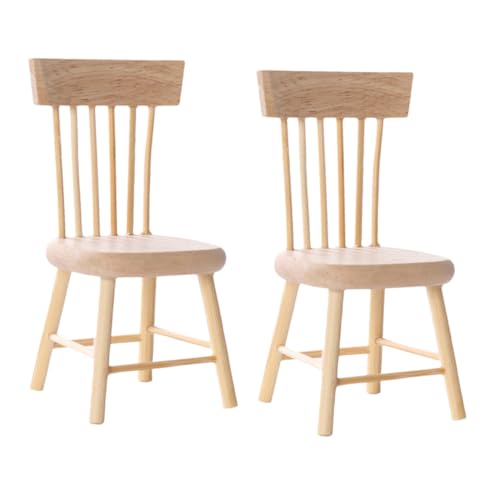 FUNNETOYU 2 Stück Miniatur Holzstuhl Miniaturspielzeug aus Naturbelassenem Eichenholz Glatte Oberfläche Robuste Miniaturmöbel für Puppenhäuser Garten Fensterdeko und Langlebig von FUNNETOYU