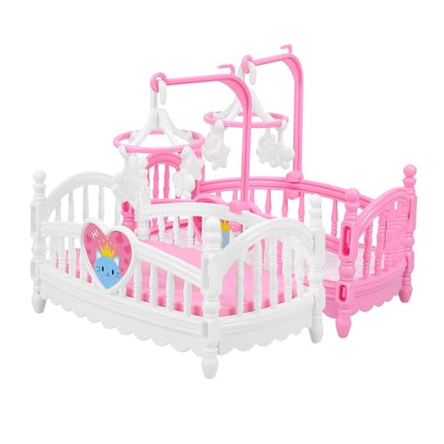 FUNNETOYU 2 Stück Miniatur Puppenhaus Möbel Teiliges Abs Mini Kinderbett in Rosa und Weiß Stabiles Puppenhaus Zubehör für Schlafzimmer Dekoration Vielseitig Einsetzbar von FUNNETOYU