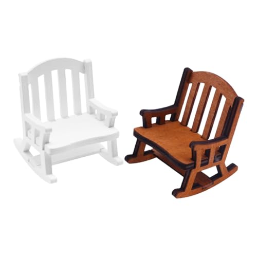 FUNNETOYU 2 Stück Miniatur Puppenhaus Schaukelstuhl Teilig Holzstuhl Vintage Stil Puppenmöbel Zubehör Dekoration für Mini Doll House Wohnzimmer Schlafzimmer von FUNNETOYU