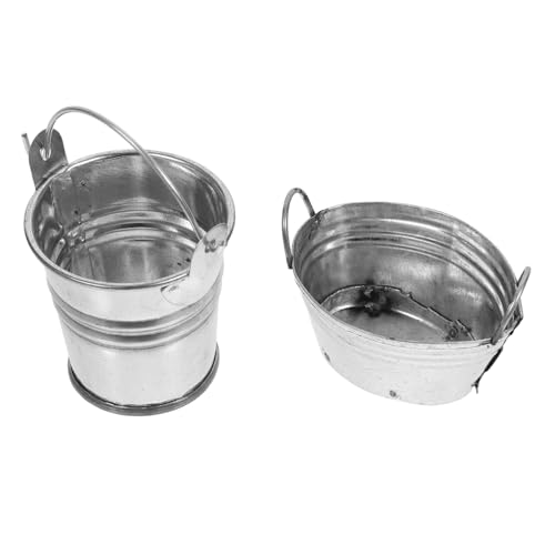FUNNETOYU 2 Stück Puppenhaus Mini-eiseneimer Mini- -dekore Miniatur-kunsteimer Eimerspielzeug Miniatur-zubehör Miniatur-gartenzubehör Simuliertes Eimermodell Winziger Behälter Silver von FUNNETOYU