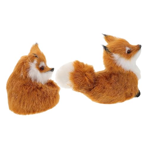 FUNNETOYU 2 Stück Realistische Plüsch Fuchs Figur Fein Gestaltete Kleine Sitzende Fuchskunststoffdekoration für Vielseitiges Tierornament für Weihnachts und Partydekorationen von FUNNETOYU