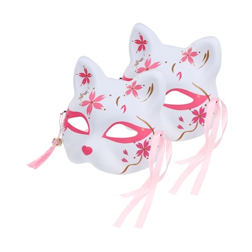 FUNNETOYU 2 Stück Sakura Fuchs Halbgesichtsmaske Dekorative Cosplay Maske für Halloween Kostümparty Leichte Sichere Party Maskerade für Maskenball und Rollenspiele von FUNNETOYU