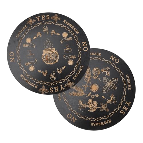 FUNNETOYU 2 Stück Tarotkarten aus Holz Zeichenbrett Pendel-Antworttafel Tarottisch Retro erste Pendel -Wahrsagerei Pendulum Board Wahrsagung Pendelbrettspiel hölzern Schwarz von FUNNETOYU