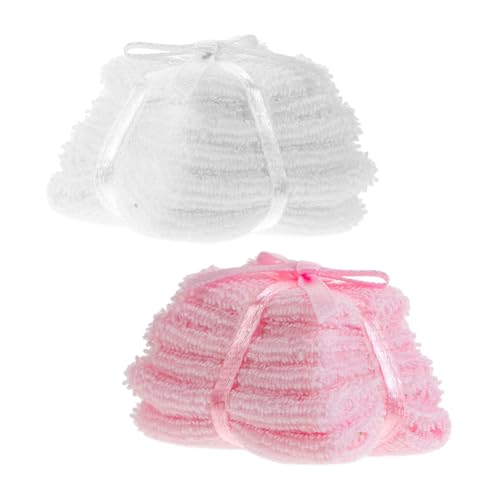 FUNNETOYU 2 Stück Teiliges Miniatur-mikrofaser Handtuch-Set für Puppenhaus Weiche Badetücher in Weiß und Rosa Realistische Badezimmer-Accessoires für Puppenhaus-deko und Kinderspiel von FUNNETOYU