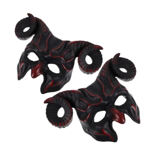 FUNNETOYU 2 Stück Teufel Ziegen Schädel Maske mit Ox RAM Hörnern Leichte Pr Kunststoff Halbschädel Maske Verstellbar für Halloween Maskenball Cosplay und Kostümparty Erwachsene von FUNNETOYU