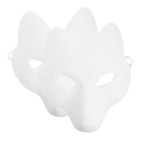 FUNNETOYU 2 Stück Weiße PU Fuchsmasken zum Bemalen Hautfreundliche DIY Tiermasken für Halloween Party Unbemalt Leichte Cosplay Maskerade Zubehör für Erwachsene von FUNNETOYU