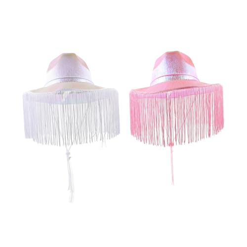 FUNNETOYU 2 Stück Western-Cowboyhut mit bunten Quasten damenmützen frauenmützen white cap herrenmützen women's hats & caps Westernhut trendy Party Cowgirlhut für Damen Kuhmädchenhüte Tuch von FUNNETOYU