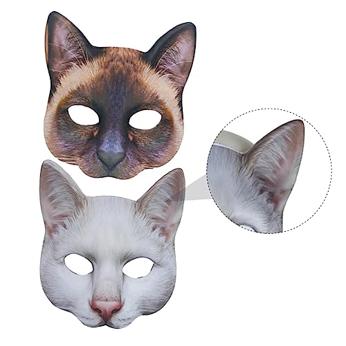 FUNNETOYU 2 Stücke 1 Satz Bedruckte Tierkatzenmaske Smoking Katze Kostüm Katzenmasken halloween masken halloweenmaske realistic mask kleidung Lustige Masken Horrormasken Eva Weiß von FUNNETOYU