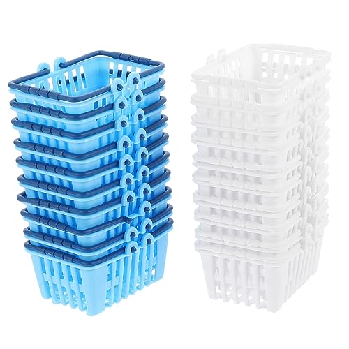 FUNNETOYU 20 Stück Mini Einkaufskorb Teiliges Handkorb für Puppenhaus Schreibtisch Dekoration Stabil zur Aufbewahrung von Kleinen Gegenständen Weiß und Blau von FUNNETOYU